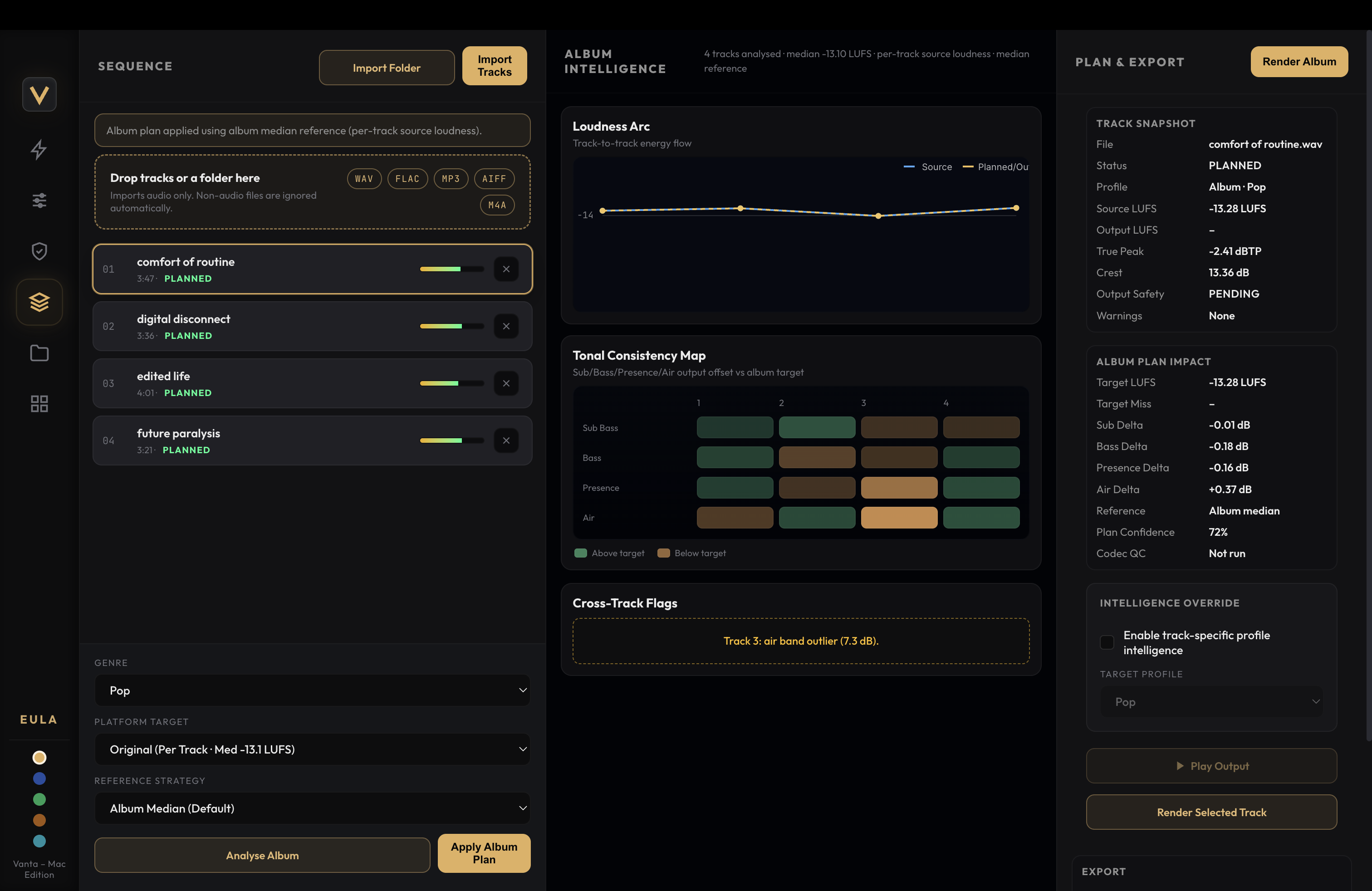 Album Mode – tonal consistency map across tracks