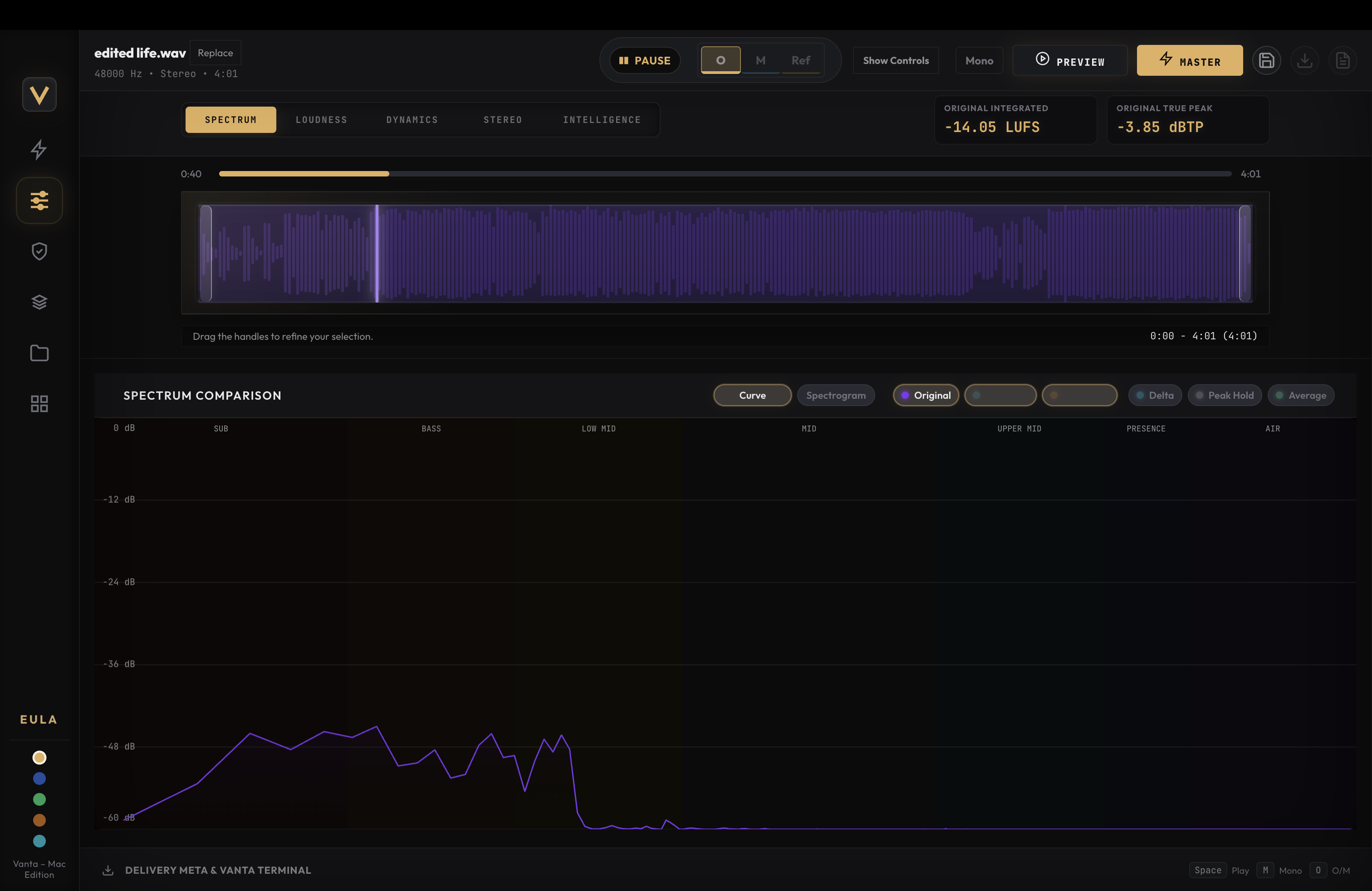Full UI annotated – post-analysis state with master complete